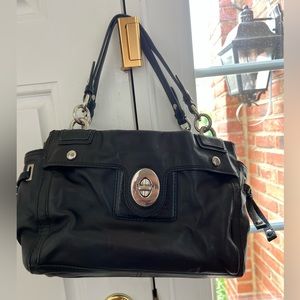 Black leather Coach bag with silver hardware
